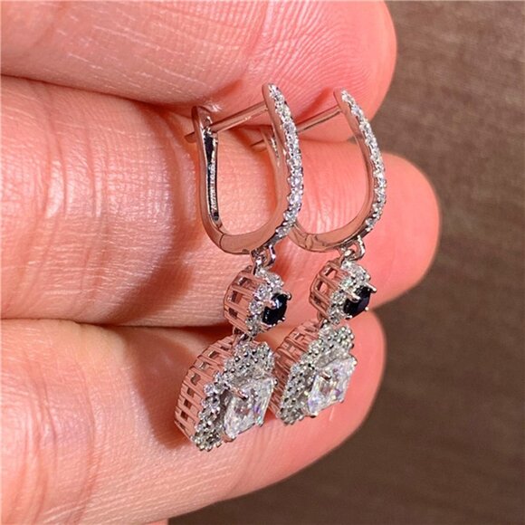 🔥 New CZ Drop Diamond Blue Crystal Square Earrings for Women, HA4527 - Picture 2 of 5